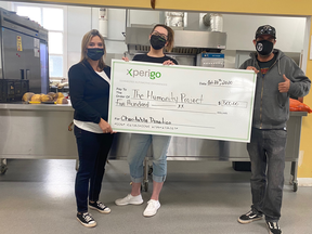 Members of the Xperigo team: Clockwise from top - Jessica Babin and Jody Lively present a cheque to The Humanity Project in Moncton, N.B