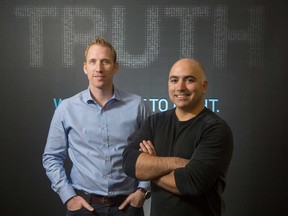 Magnet Forensics CEO Adam Belsher, left, and Founder & Chief Technology Officer Jad Saliba at the Magnet Forensics offices in Waterloo, ON.