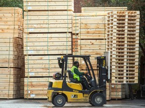 Stacks of wood pallets in the U.K.