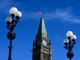 he Canada flag on the Peace Tower on Parliament Hill continues to fly at half-mast in Ottawa on Monday, April 12, 2021, following the death of Prince Philip.