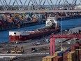 A container ship docked at the Port of Montreal.