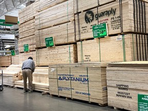 Stacks of lumber are offered for sale at a home centre in Chicago, Illinois.