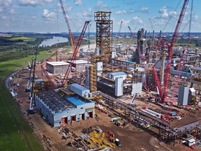 Inter Pipeline's Heartland Petrochemical Complex is seen during construction in an aerial photograph in Fort Saskatchewan, Alberta.