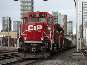 A Canadian Pacific Railway train in Calgary on Monday, March 22, 2021.