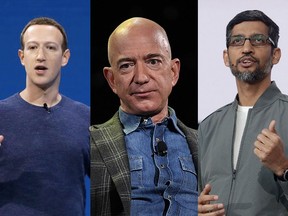 Facebook CEO Mark Zuckerberg, Amazon CEO Jeff Bezos and Alphabet CEO Sundar Pichai.