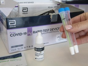 An example of COVID-19 rapid test kit that were distributed to businesses by the Simcoe & District Chamber of Commerce.