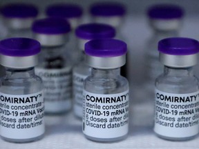 Vials of the Pfizer-BioNTech Comirnaty coronavirus disease (COVID-19) vaccine