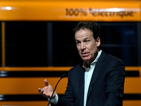 Marc Bedard, president and founder of The Lion Electric Co, speaks during a news conference at Palais des Congres in Montreal.