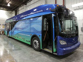 An electric bus in Manitoba developed in part by NFI Group.