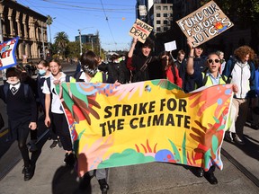 Students march at a climate rally in Australia.