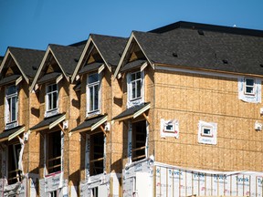 Homes under construction in a development in Langford, British Columbia