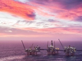 File photo shows the Johan Sverdrup oil field in the North Sea west of Stavanger, Norway.