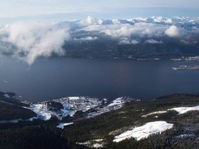 The Haisla First Nation's Kitimaat Village is seen in an aerial view along the Douglas Channel near Kitimat, B.C.