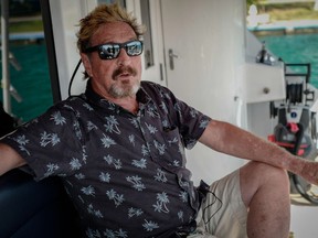 John McAfee, shown in July, 2019, during an interview with AFP on his yacht anchored at the Marina Hemingway in Havana.