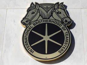 The logo of the International Brotherhood of Teamsters labor union is seen on the outside of their headquarters in Washington, D.C.