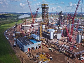 Inter Pipeline's Heartland Petrochemical Complex (HPC) is seen during construction in an aerial photograph in Fort Saskatchewan, Alberta.