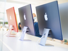 Apple Inc. iMac computers on display at an Apple store in Palo Alto, California.