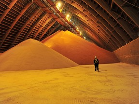 An interior view of the storage warehouse is seen at Nutrien's Cory potash mine near Saskatoon, Saskatchewan.