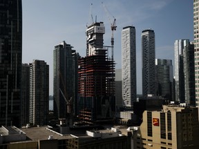 The Canadian Imperial Bank of Commerce (CIBC) Square tower stands under construction in Toronto.