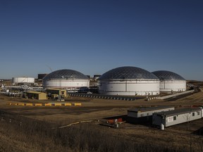 TC Energy Corp. oil storage tanks are seen in Hardisty, Alberta.