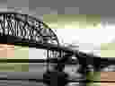 The Peace Bridge and Canadian border is seen from Buffalo, New York.