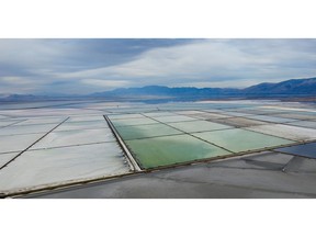 Compass Minerals' solar evaporation ponds on the Great Salt Lake near Ogden, Utah