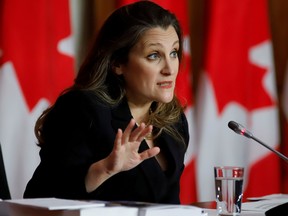 Finance Minister Chrystia Freeland is weighing pitches from stakeholders in Toronto and Montreal for the International Sustainability Standards Board (ISSB) headquarters to be established in their cities.