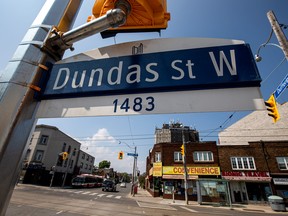 A Dundas Street West sign is shown in Toronto.