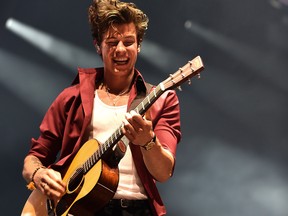 Canadian singer and songwriter Shawn Mendes in concert at Rogers Place in Edmonton in June 2019.