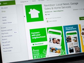 Nextdoor, the hyper local social network, is seen on a computer screen.