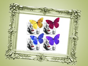 "Bombshell" by Max Jamali features an augmented reality NFT collection of four 36" by 36" Marylin Monroe portraits with animated butterflies made in collaboration with New World Inc.