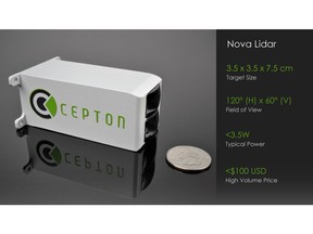 Cepton's pathbreaking miniature Nova lidar provides an attractive combination of performance, compactness, field of view coverage and affordability. ©Cepton Technologies, Inc.