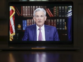 Jerome Powell, chairman of the U.S. Federal Reserve, speaks virtually during the Jackson Hole economic symposium on Friday.