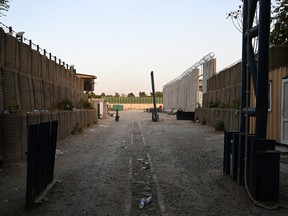 The entrance gate of the Canadian embassy after the evacuation in Kabul on Aug. 15, 2021.