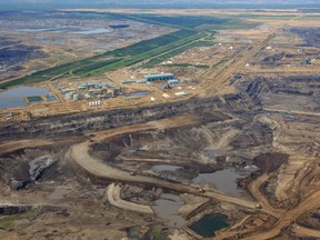 An aerial view of an oilsands mine near  Fort McKay, Alta.