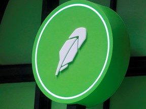 The logo of Robinhood Markets, Inc. is seen at a pop-up event on Wall Street after the company's IPO in New York City last month.
