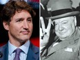 The contrast between the leadership styles of Canadian Prime Minister Justin Trudeau former British prime minister Winston Churchill, right, is instructive and helpful in deciding which will best cope with future national crises that are bound to come, writes Preston Manning.