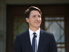 Prime Minister Justin Trudeau holds a news conference at Rideau Hall after asking Governor General Mary Simon to dissolve Parliament.