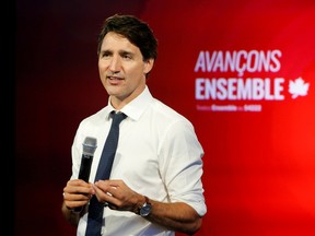 Prime Minister Justin Trudeau speaks during a virtual town hall with Liberal candidates after announcing the federal election.