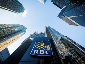 The Royal Bank of Canada's logo on Bay Street in the heart of Toronto's financial district.