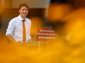 Prime Minister Justin Trudeau at a campaign stop near Victoria, B.C., on Thursday.