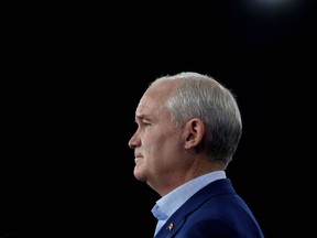 Conservative Party of Canada Leader Erin O'Toole speaks during a news conference on August 31, 2021 in Ottawa.