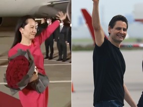 Meng Wanzhou and Michael Kovrig. PHOTO BY CCTV/CHRIS HELGREN /REUTERS