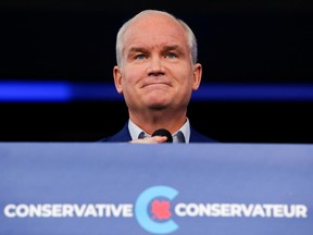 Conservative party leader Erin O'Toole speaks at a press conference in Ottawa, Sept. 21, 2021.