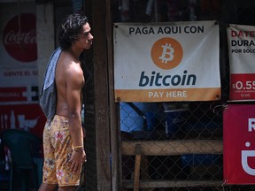 A man is seen in a store where bitcoins are accepted in El Zonte, La Libertad, El Salvador.
