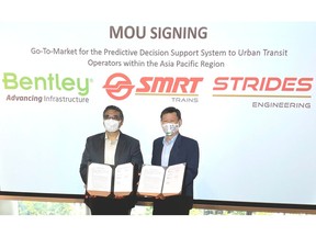 Kaushik Chakraborty, vice president, Bentley Asia South, and Gan Boon Jin, president of Strides Engineering, at the MOU signing ceremony.