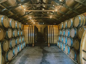 Barrels of Neldner Road single-vineyard wines, which are being offered as individual NFTs on OpenSea. Visit www.neldnerroad.com.au.