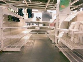An empty shelf is seen at an IKEA store in October. Stores in North America are expected to be hardest hit by product shortages.