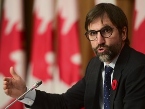 Minister of Canadian Heritage Steven Guilbeault holds a press conference in Ottawa on Nov. 3, 2020.