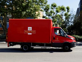 A Royal Mail delivery vehicle drives along a road near Mount Pleasant, in London, Britain, June 25, 2020.
